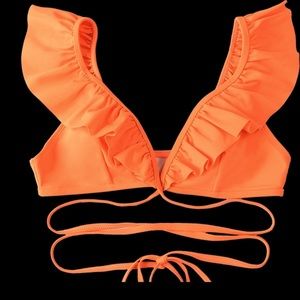 SUNCHASER Neon Orange Ruffle Shoulder Bikini Top SZ Small